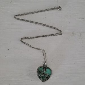 Sterling Silver Faux Turquoise Heart Pendant Necklace